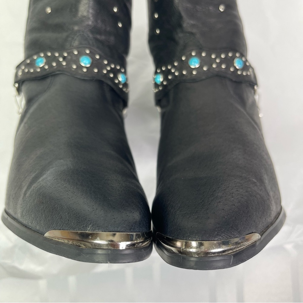 Dingo Black Leather Studded Turquoise Harness Western Cowboy Boots Women’s 10M - Picture 7 of 15
